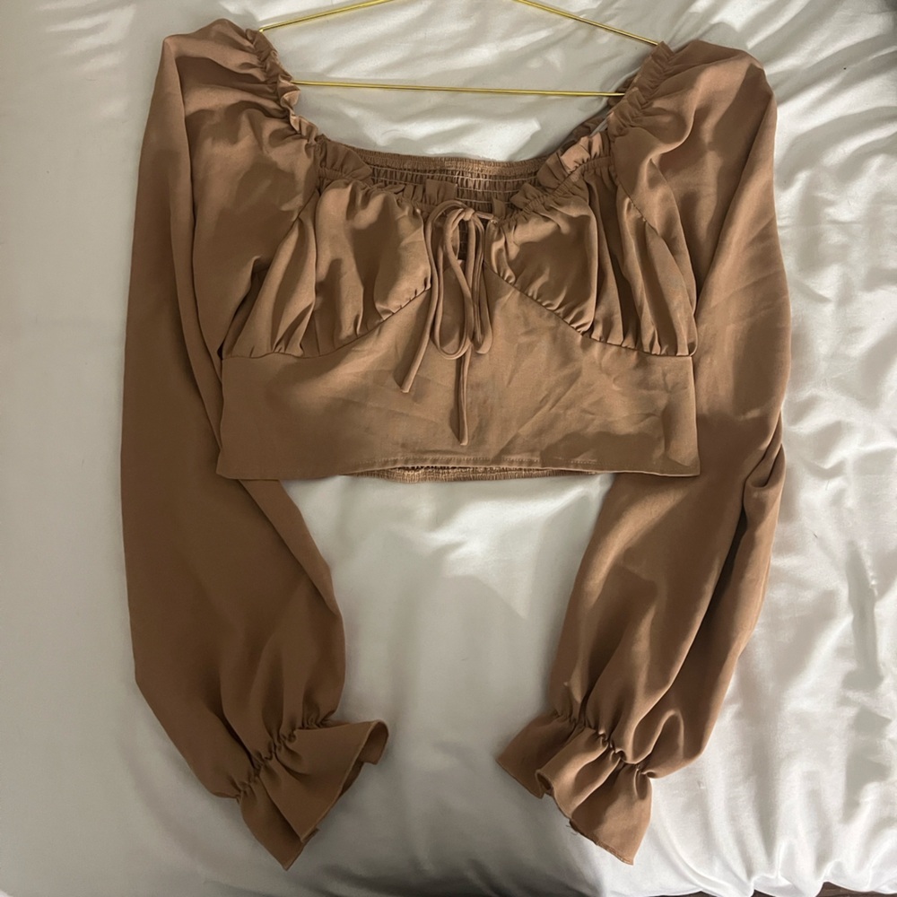 Brown Off-Shoulder Ruffled Top